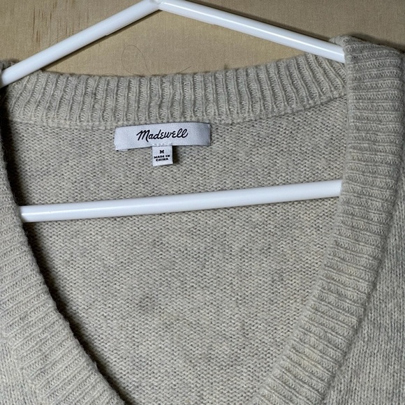 Madewell Neutral Wool Blend Bubble Sleeve V Neck Knit Sweater Medium - Picture 3 of 10